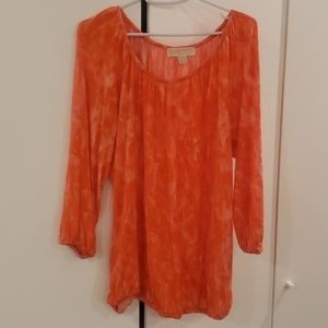 MICHAEL KORS 3/4 SLEEVE ORANGE & WHITE TOP SIZE M